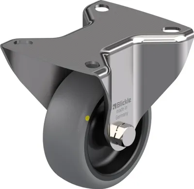 Produktbild von 80-mm-Festlaufrolle aus Edelstahl mit grauem, elektrisch leitfähigem Thermoplast