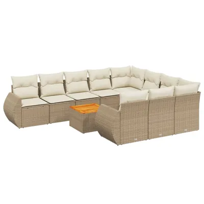 Produktbild von vidaXL 11-tlg. Garten-Sofagarnitur mit Kissen Beige Poly Rattan