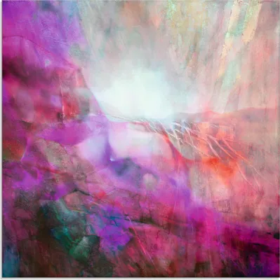 Produktbild von ARTland Glasbild Abstrakte Komposition rot, grün, violett Größe: 40x40 cm