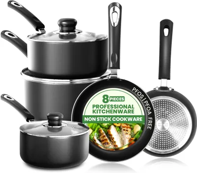 Kochgeschirr-Set, 8-tlg., antihaftbeschichtet, Aluminium, schwarz