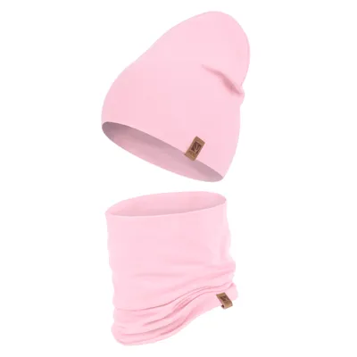 Produktbild von Kinder Set Beanie Mütze Schlauchschal Baumwolle Rundschal weich Mädchen Jungen Herbst Herbstset Rosa
