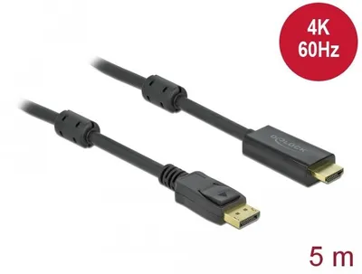 Produktbild von DeLOCK Aktives DisplayPort 1.2 zu HDMI Kabel 4K 60 Hz 5 m, 5 m, DisplayPort, HDMI, Männlich, Männlich, Gerade