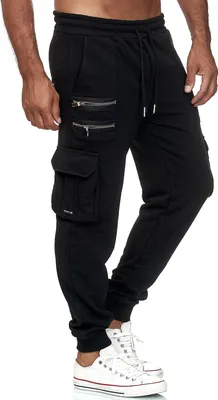 Red Bridge Herren Cargo Jogginghose Jogger Hose Sweat-Pants Double Zip Schwarz M