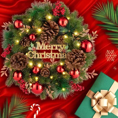 Productafbeelding van 40cm Kerstkrans met Lampjes en Timer voor Voordeur Decoratie