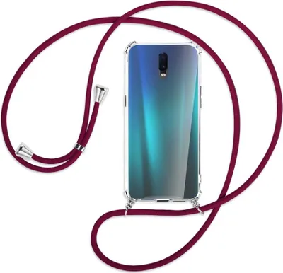 Produktbild von Handykette Backcover-Schutzhülle mit Band (Metall silberfarben) für Oppo R17 / RX17 - dunkelrot