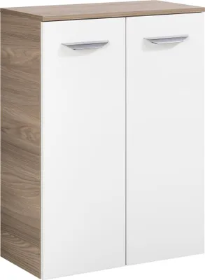 Produktbild von FACKELMANN Doppel-Midischrank LUXOR / Badschrank mit Soft-Close-System / Maße (B x H x T): ca. 60,5 x 82,5 x 32 cm / hochwertiger Schrank fürs Bad mit 2 Türen / Korpus: Braun hell / Front: Weiß