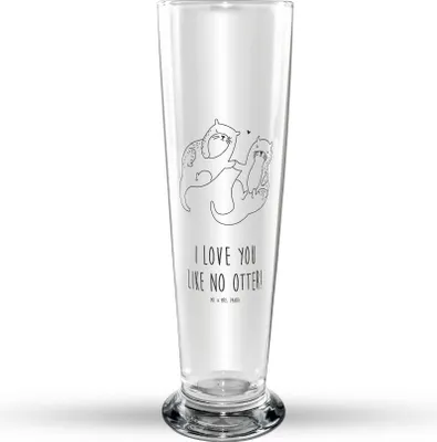 Produktbild von Mr. & Mrs. Panda Bierglas Otter Hände halten - Transparent - Geschenk, Verliebt, Bier Glas, Glasbierglas, Seeotter, Glasbecher, glücklich, Paar, Bierbecher, Trinkglas
