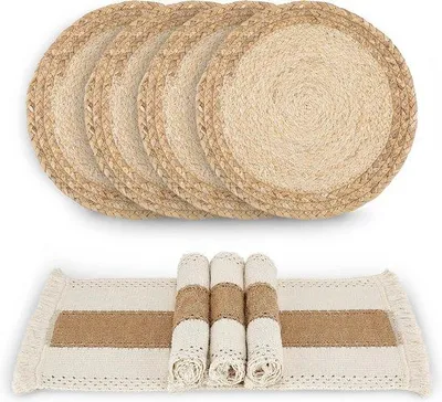 Productafbeelding van Boho-onderzetters - set van 4 stuks, katoen, jute, natuurlijke kleuren