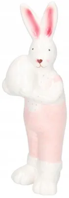 Produktbild von Dekofigur Osterhase aus Keramik, weiß/rosa, ca. 19 cm H, 5,5 cm B, 4,5 cm T, Tafelaufsatz