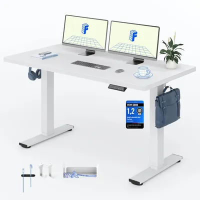 Produktbild von FLEXISPOT EN1 Höhenverstellbarer Schreibtisch 140x80cm, 100 kg Tragkraft, mit Anti-Kollisionsschutz, Einteilige Tischplatte, 4 Memory-Funktion (Weiß)