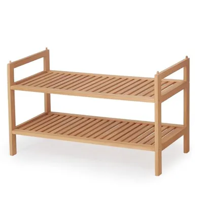 Obrázek produktu pro Úzký dřevěný stohovatelný botník ST-9 se 2 otevřenými policemi 69x26x41 cm přírodní