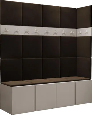 Produktbild von MIRJAN24 Garderoben-Set Orion II, Garderobe mit Sitzbank mit 19 x Wandpanel 42x42 (Farbe: Cashmere, Manila 04)
