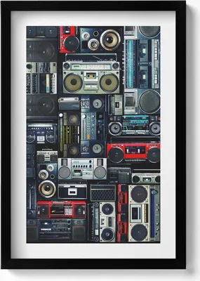 Produktbild von Musik - alter Ghettoblaster– Wandbild mit Rahmen – Gerahmtes Bild  – Wanddekoration – 40x60 cm –  Schwarz
