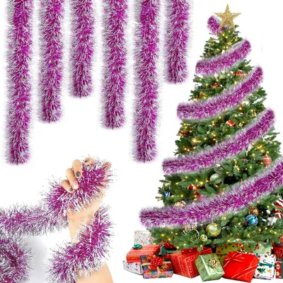 Productafbeelding van Kerstkrans, lametta, 5 stuks, 2 meter, roze, kunststof dennenkrans, geschikt voor buiten