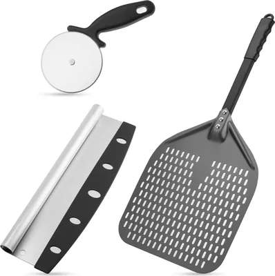 Produktbild von Perforierter Pizzaschieber 30 x 30 cm - Professioneller Aluminium-Pizzaschieber mit abnehmbarem Griff