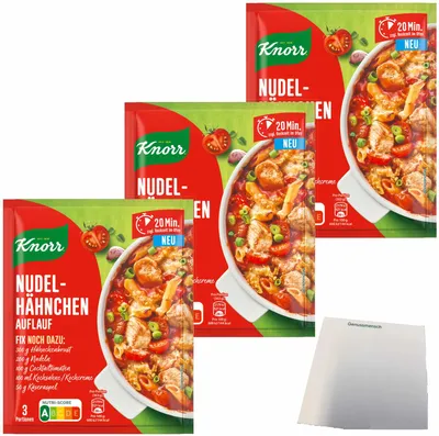 Produktbild von Knorr Fix Nudel-Hähnchen Auflauf 3er Pack (3x41g Packung) + usy Block
