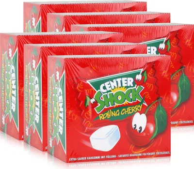 Produktbild von Center Shock Rolling Cherry 100 Stück - Extra saurer Kaugummi 400g (6er Pack)