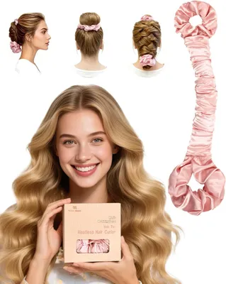 Zdjęcie produktu dla Heatless curlers set, satin curling rod headband, różowy, do włosów
