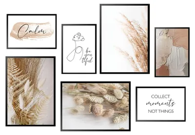 Produktbild von Postertech 7er Poster Set Boho Pampasgras beige, Wandbilder Wohnzimmer, A4 und A3 ohne Rahmen