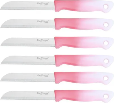 Zdjęcie produktu dla 6 sztuk Nóż kuchenny 18 cm z ergonomicznym uchwytem - wszechstronny i łatwy do czyszczenia, różowy