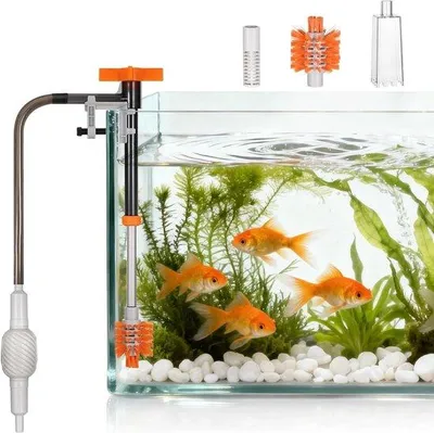 Produktbild von Aquarium-Saugheber – Aquarium-Reiniger – Wasserwechsler – Aquarium-Pflege – 3-in-1-Reinigungssystem – 34-47 cm – Grau