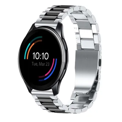 Produktbild von Strap it - Stahlarmband - Kompatibel mit OnePlus Watch Armband - Gliederarmband - Faltschließe - Ersatzarmband Edelstahl - für Armband Silber/Schwarz