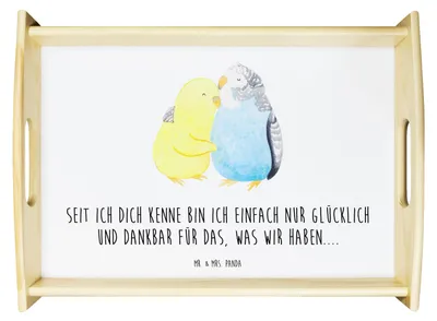 Produktbild von Mr. & Mrs. Panda Servier Tablett Wellensittich Liebe - Weiß - Geschenk, sofatablett, Deko, Freundin, Serviertablett, Vögel, Verknallt, Sofa, kaffeetablett, Kuscheln