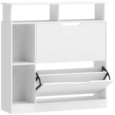 Immagine prodotto di Armadio per scarpe con 2 ante e ripiano aperto | Colore: Bianco | Dimensioni: 89x25x92 cm