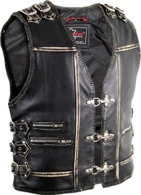Produktbild von Lederweste Antik Used Look Schnallen Motorrad Kutte Weste Clubweste Bikerweste (S)