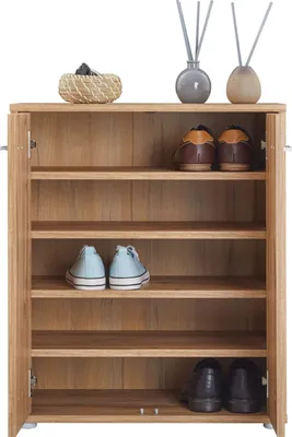 Produktbild von Schuhschrank LENNIS Schuhregal Schuhkommode mit 2 Türen und inklusive 4 Einlegeböden, in Wotan Eiche