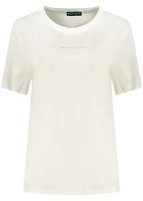 Immagine prodotto di Maglietta bianca da donna con scollo rotondo e logo stampato - Sostenibile ed elegante