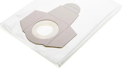 A white vacuum cleaner bag with a gray cardboard attachment is shown on a white background.