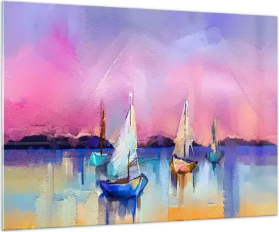 Produktbild von Bilder auf glas - Segelboot See - 100x70cm - Glasbilder - Wandbilder - Kunstdruck - zum Aufhängen bereit - Wanddekoration aus Glas - Glas Bilder - Wandbild auf Glas - Einteilig - GAA100x70-4099