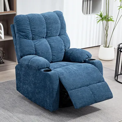 Produktbild von Relaxsessel mit Fußstütze & Schaukelfunktion, Liegesessel 360° drehbar, Fernsehsessel Polyester, Blau | 135° neigbar | 88x96x108 cm | bis 150 kg