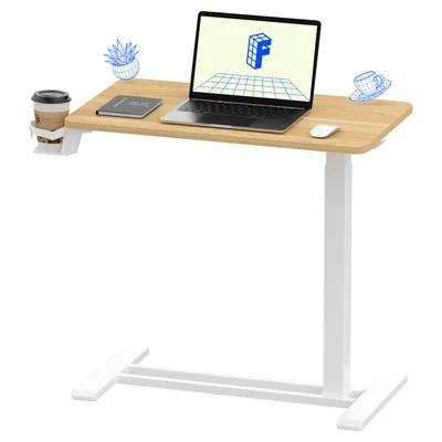 Produktbild von FLEXISPOT Schreibtisch, Beistelltisch Höhenverstellbar in C-Form, Laptoptisch mit Rollen, 66–106 cm, Nachttisch, für Bett und Sofa, Ahorn