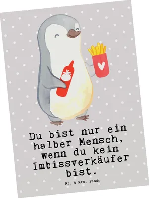 Produktbild von Mr. & Mrs. Panda Postkarte Imbissverkäufer Herz - Grau Pastell - Geschenk, Spruch, Pommesliebe, Witzig, Postkarten, Fotokarte, Lustig, Ansichtskarten, Ansichtskarte