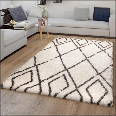 Produktbild von TT Home Teppich Wohnzimmer Hochflor Skandi Stil Mit Rauten Shaggy Modern Größe 60x90 cm