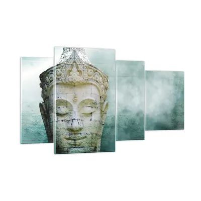 Produktbild von Bilder auf glas - 4 Teile - Buddha Grafik Türkis - 120x70cm - Glasbilder - Wandbilder - Bilder - zum Aufhängen bereit - Wanddekoration aus Glas - Glas Bilder - Wandbild auf Glas - GDL120x70-4342
