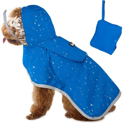 Productafbeelding van Waterdichte regenjas voor honden, met capuchon en reflecterende strepen, kleur: blauw