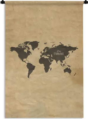 Produktbild von MuchoWow® Wandteppich Wandbehang Weltkarte - Retro - Zitate 90x135 cm Tapisserie Dekoration Wandtuch - Baumwolle - Wandskulptur