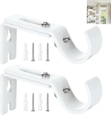 Image de Supports de tringle à rideaux en métal blanc, 2 pièces