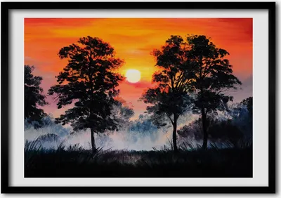 Produktbild von Bild - Bilder - Bilderrahmen - 70 cm x 50 cm - MDF-Rahmen, Wandkunst Sonnenuntergang Wald