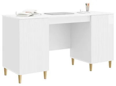 Produktbild von vidaXL Schreibtisch Hochglanz Weiß 142,5 x 50 x 75 cm Holzwerkstoff