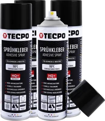 Produktbild von TECPO 1K Sprühkleber 4x 500ml Spray Kleber für Dachhimmel Schaumstoff, Wolkenhimmel und Akustikpaneele Klebespray transparent bis 110°C Hitzebeständig