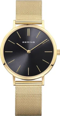 Produktbild von Damenarmbanduhr BERING 14134-332 in Gold, klassischer Modestil.