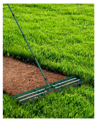 Produktbild von Rasenrechen 114x25 cm mit 198 cm verstellbarem Stiel für Rasenpflege