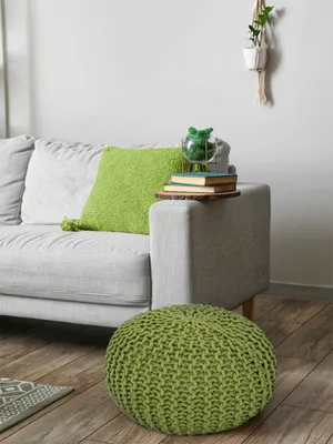Obrázek produktu pro Puf, ručně pletený z recyklované bavlny, ekologický, Ø 55 cm, neonová barva