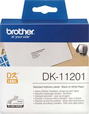 Produktbild von Brother Standard-Adressetiketten, Schwarz auf weiss, Schwarz, Weiß, Direkt Wärme, DK, Brother, Brother QL1050, QL1060N, QL500, QL500A, QL550, QL560, QL560VP, QL570, QL580N, QL650TD, QL700, QL710W