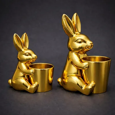 Produktbild von Keramik Hase mit Topf Gold 23cm – Blumentopf & Osterdeko – Vorbestellung, lieferbar ab 21.01