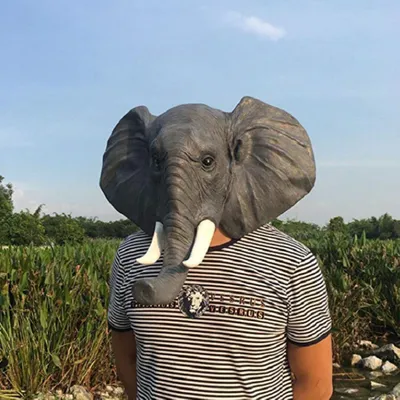 Image de Masque en latex d'éléphant d'Halloween, couvre-chef, costume d'animal drôle et réaliste